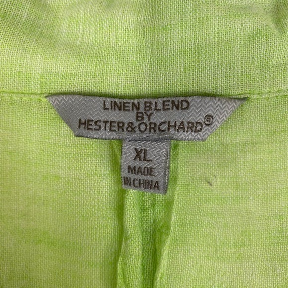 Hester & Orchard Linen Blend Bright Green Button‎ Down Short Sleeve Shirt XL - Picture 4 of 7